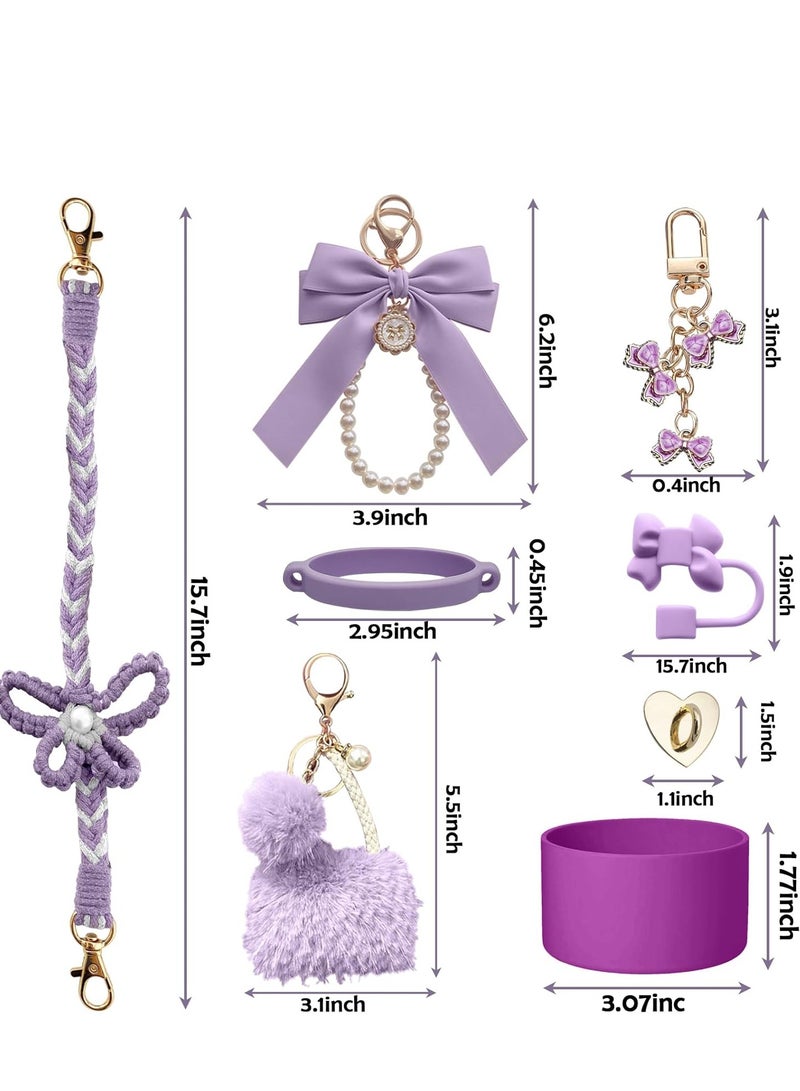 جوسكوين مجموعة اكسسوارات زجاجة المياه 8 قطع لكأس ستانلي، تتضمن غطاء للقشة، غطاء سيليكون، حزام مقبض لزجاجة المياه، قلادة لكأس ستانلي، مناسب لكؤوس ستانلي 30 أونصة و 40 أونصة، اللون بنفسجي. - Image 4