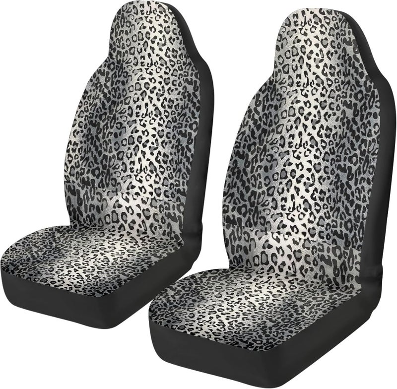 TOADDMOS Grey Leopard Print Front Seat Covers - Image 1