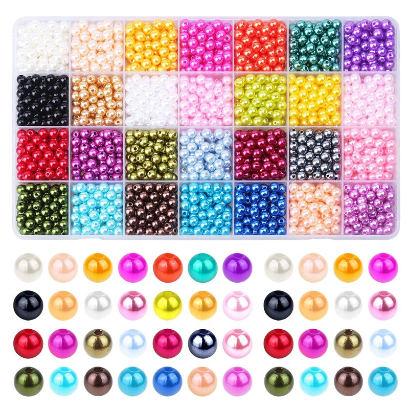 anezus 1960PCS Pearl Beads 6mm 28 Colors Multicolor Loose Beads for Crafts with Holes for Jewelry Making Small Filler Beads for Crafting Bracelet Necklace Earrings