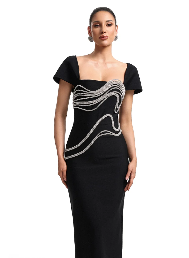 Bella Barnett  Vako Low Neck Rhinestone Bandage Maxi Dress for Women | Best Price UAE