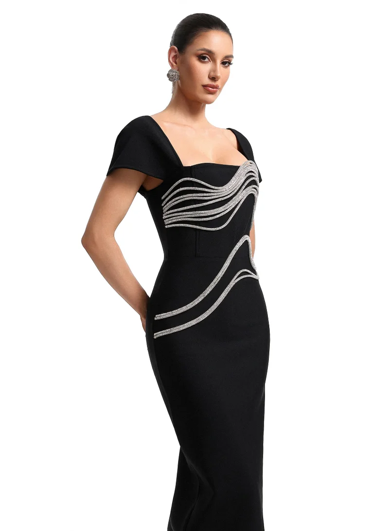 Bella Barnett  Vako Low Neck Rhinestone Bandage Maxi Dress for Women | Best Price UAE