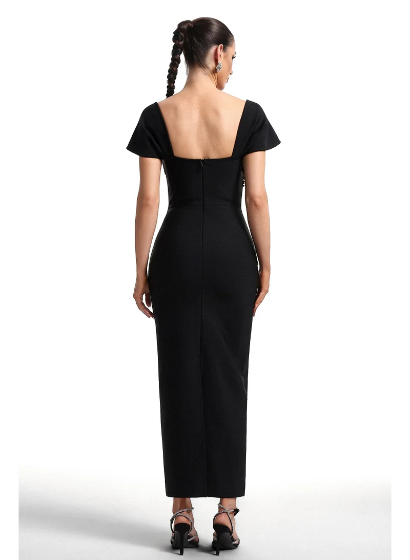 Bella Barnett  Vako Low Neck Rhinestone Bandage Maxi Dress for Women | Best Price UAE