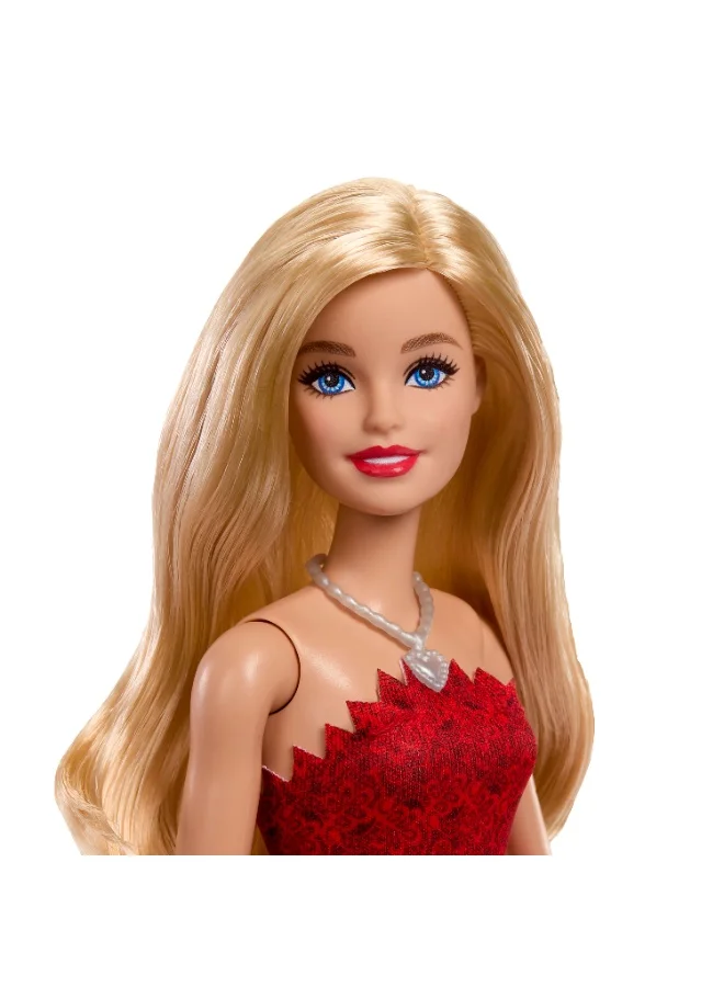 Barbie Mattel 80th Anniversary Ruby-Red Celebration Blonde Fashion Doll Wearing Red Dress with Silvery Shoes & Necklace, Collectible Toy