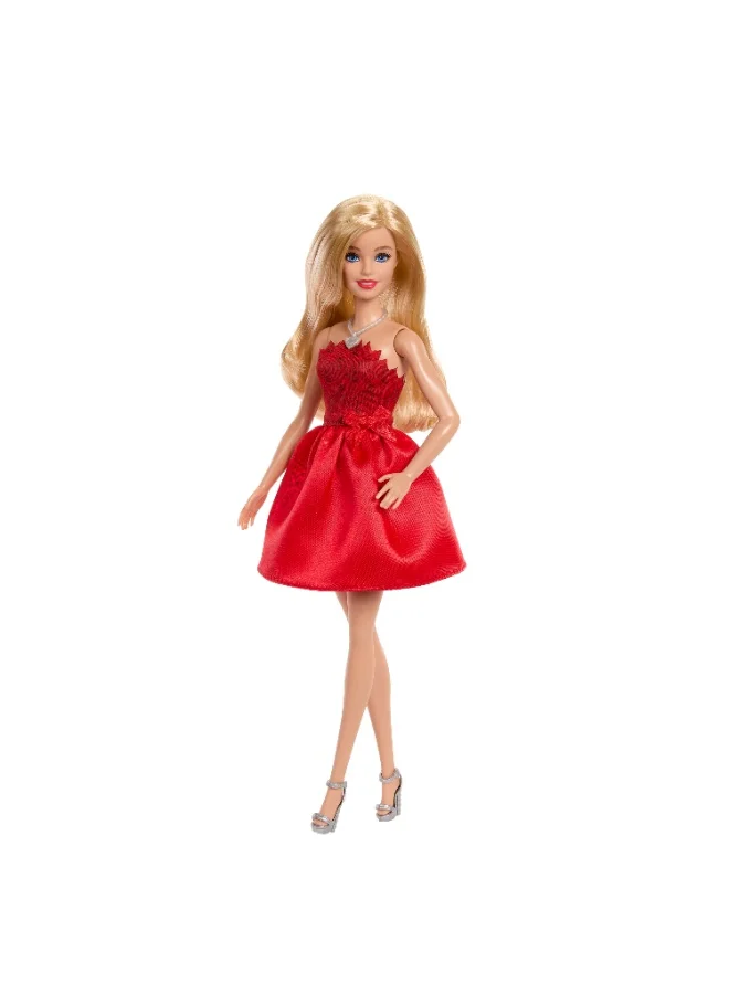 Barbie Mattel 80th Anniversary Ruby-Red Celebration Blonde Fashion Doll Wearing Red Dress with Silvery Shoes & Necklace, Collectible Toy