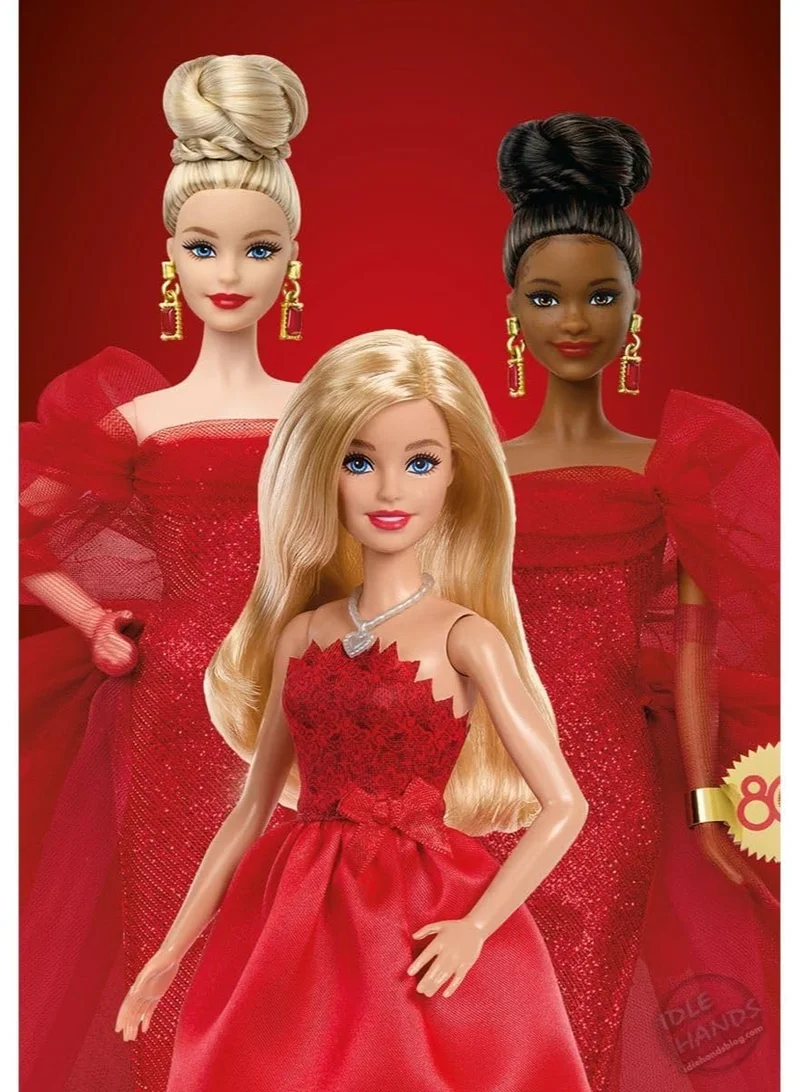 Barbie Mattel 80th Anniversary Ruby-Red Celebration Blonde Fashion Doll Wearing Red Dress with Silvery Shoes & Necklace, Collectible Toy