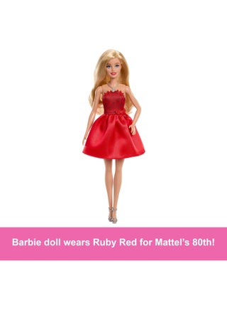 Mattel 80th Anniversary Ruby-Red Celebration Blonde Fashion Doll Wearing Red Dress with Silvery Shoes & Necklace, Collectible Toy - view 3