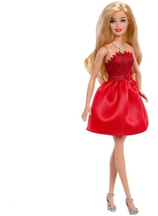 Mattel 80th Anniversary Ruby-Red Celebration Blonde Fashion Doll Wearing Red Dress with Silvery Shoes & Necklace, Collectible Toy - view 4