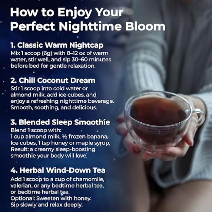 BloomBoost Magnesium Glycinate Powder, Upgraded Formula with Vanilla Coconut Powder, GABA, L-Theanine, Ashwagandha and Chamomile, Natural Berry Flavor - Perfect for Evening Wind-Down & Cozy Nights - Image 5