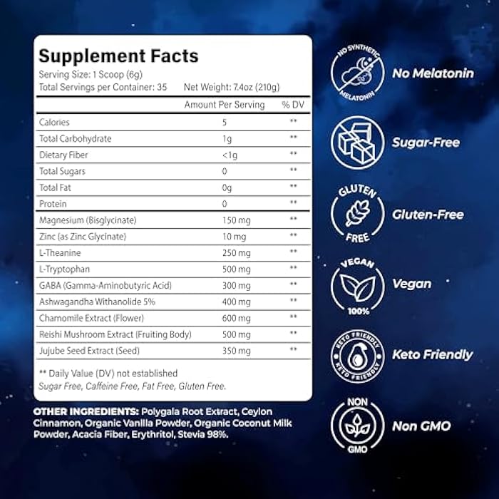 BloomBoost Magnesium Glycinate Powder, Upgraded Formula with Vanilla Coconut Powder, GABA, L-Theanine, Ashwagandha and Chamomile, Natural Berry Flavor - Perfect for Evening Wind-Down & Cozy Nights - Image 2