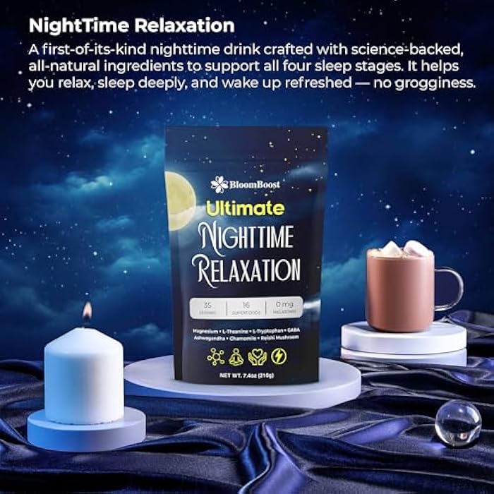 BloomBoost Magnesium Glycinate Powder, Upgraded Formula with Vanilla Coconut Powder, GABA, L-Theanine, Ashwagandha and Chamomile, Natural Berry Flavor - Perfect for Evening Wind-Down & Cozy Nights - Image 3