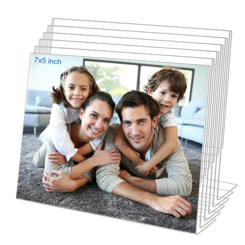 Bolidery 5x7 Acrylic Picture Frames  Set Of 6 Clear Acrylic Frameless Gift for Desktop Display  Standing Picture or Display Sign Holder with Inserts for Home Office- Horizontal - Image 1