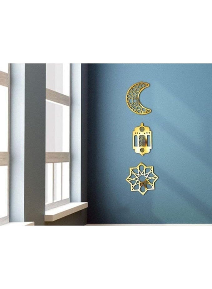 Ramadan Wooden Crescent Lantern Star Gold Pendant - Image 3