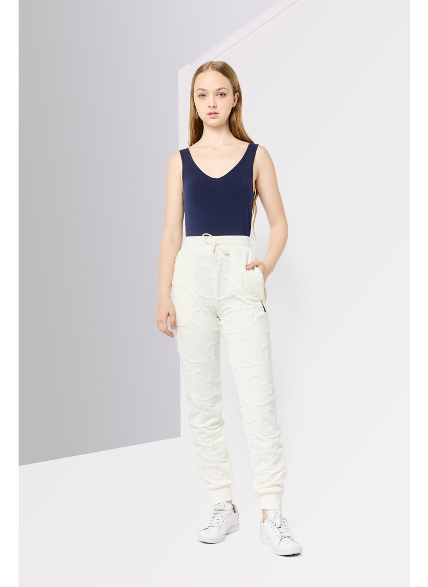 GUESS Women Regular Fit Brand Logo Sweatpants, White  - Image 4