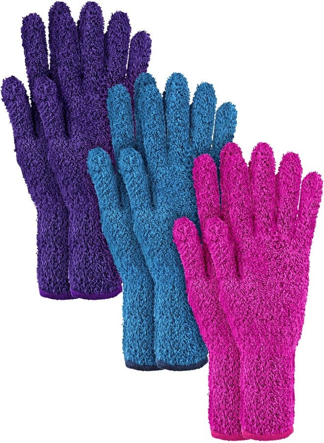 Bencailor 3 Pairs Microfiber Gloves Dusting Cleaning Gloves Plants Gloves Lengthen Thicken Cleaning Gloves Mitt for Blind(Purple, Blue, Rose Red) - Image 1