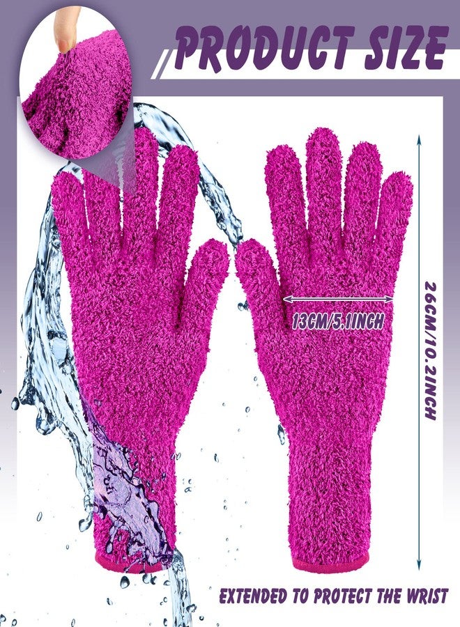 Bencailor 3 Pairs Microfiber Gloves Dusting Cleaning Gloves Plants Gloves Lengthen Thicken Cleaning Gloves Mitt for Blind(Purple, Blue, Rose Red) - Image 3