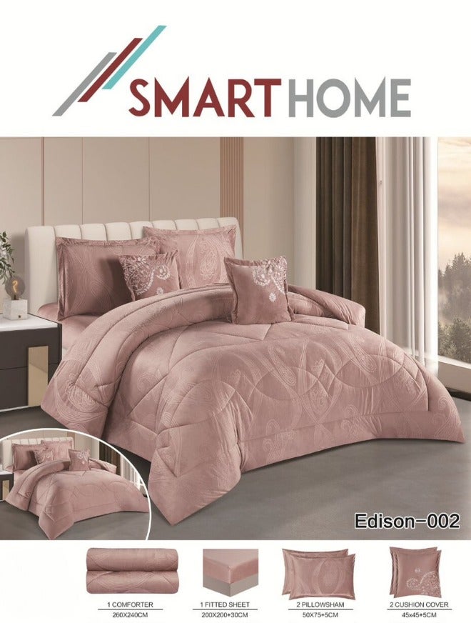 SMART HOME Double Velvet Hotel Bedspread, Fits 200X200cm Bed, 6 Pieces Double Sided Bedspread with Filling, Luxury Patterned Comforter, Brown - Image 1