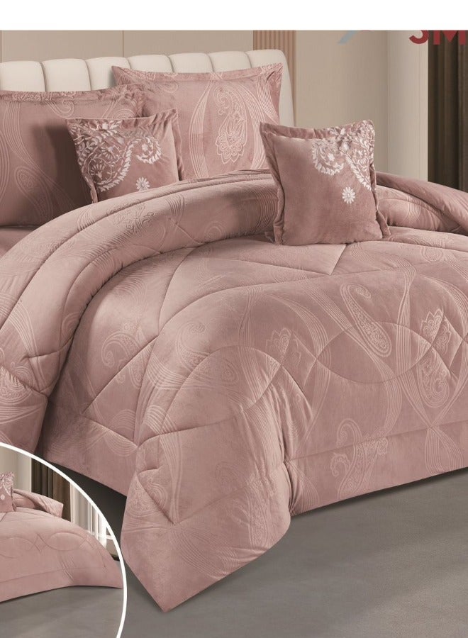 SMART HOME Double Velvet Hotel Bedspread, Fits 200X200cm Bed, 6 Pieces Double Sided Bedspread with Filling, Luxury Patterned Comforter, Brown - Image 3