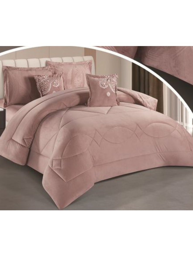 SMART HOME Double Velvet Hotel Bedspread, Fits 200X200cm Bed, 6 Pieces Double Sided Bedspread with Filling, Luxury Patterned Comforter, Brown - Image 4