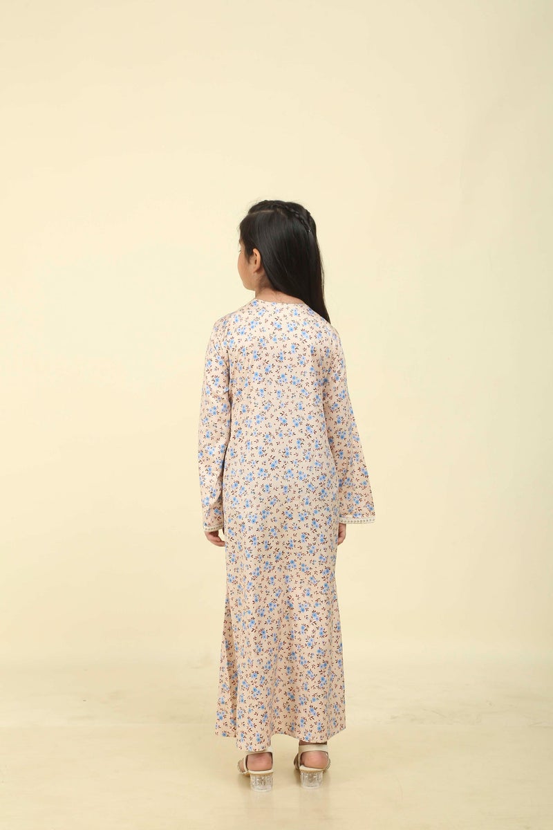 HANA & SARA Girls Satin Digital Print Floral Arabic Jalabiya – Lightweight Modest Wear Dress - Image 3