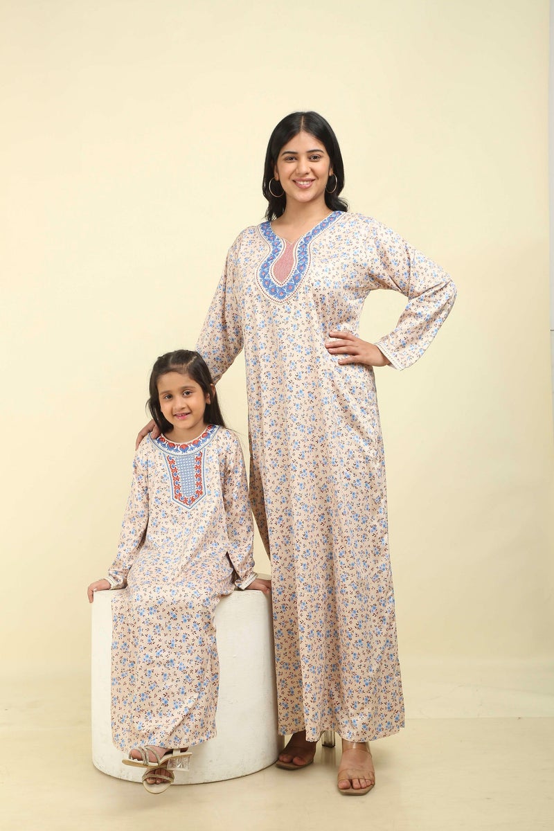 HANA & SARA Girls Satin Digital Print Floral Arabic Jalabiya – Lightweight Modest Wear Dress - Image 5