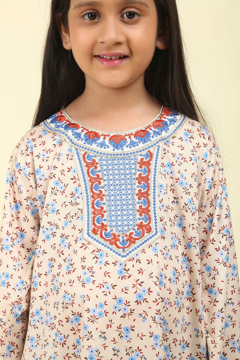HANA & SARA Girls Satin Digital Print Floral Arabic Jalabiya – Lightweight Modest Wear Dress - Image 4