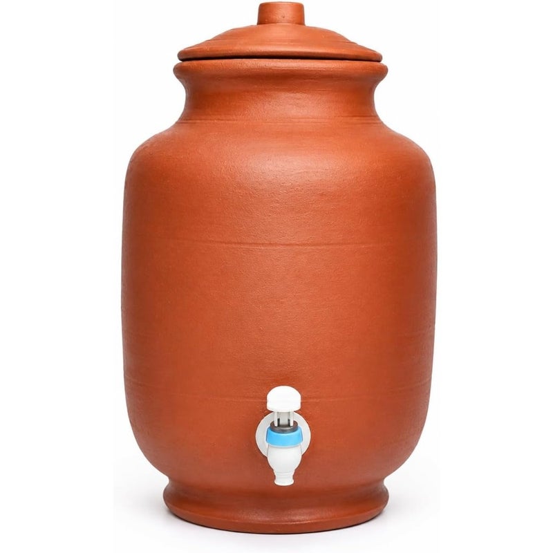 10 Liters Natural Clay Water Dispenser with Leakproof Tap and Cover Handcrafted Terracotta Matka Pot Earthen Drinking Water Jar for Home and Office Made in India - Image 1