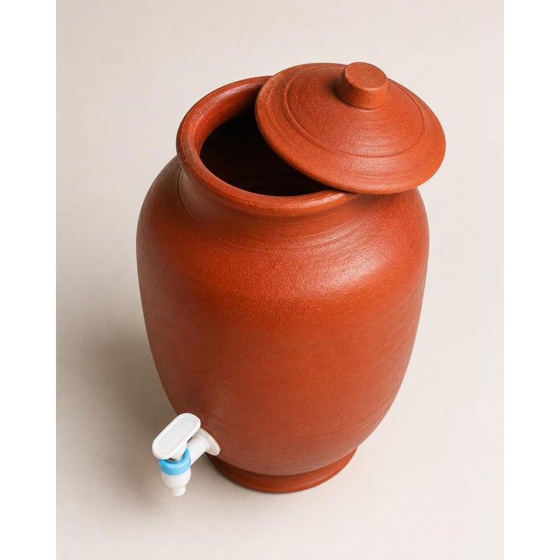 10 Liters Natural Clay Water Dispenser with Leakproof Tap and Cover Handcrafted Terracotta Matka Pot Earthen Drinking Water Jar for Home and Office Made in India - Image 2