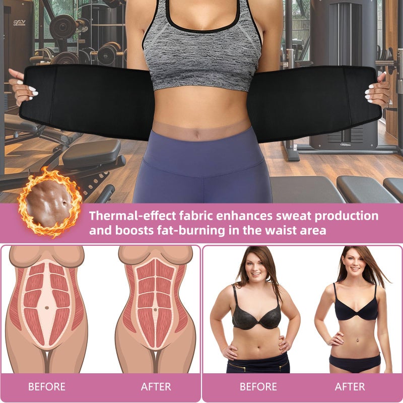 Lisacool Waist Trainer for Women and Men Sweat Band Waist Trimmer Belt Slimming Waist Sweat Band for Women Belly Band Sweat Belt Stomach Wrap Body Shaper Black - Image 2