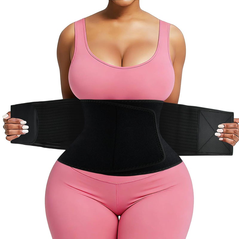 Lisacool Waist Trainer for Women and Men Sweat Band Waist Trimmer Belt Slimming Waist Sweat Band for Women Belly Band Sweat Belt Stomach Wrap Body Shaper Black - Image 1