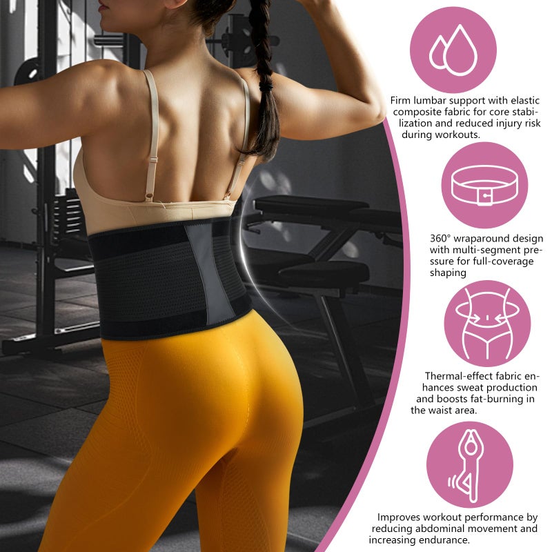 Lisacool Waist Trainer for Women and Men Sweat Band Waist Trimmer Belt Slimming Waist Sweat Band for Women Belly Band Sweat Belt Stomach Wrap Body Shaper Black - Image 3