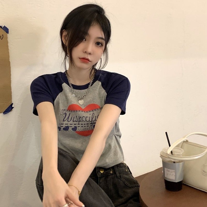 American Style Spicy Girl T-Shirt For Women, Trendy Short Slim-Fit Printed Short-Sleeve Base Shirt, Summer Top - Image 3
