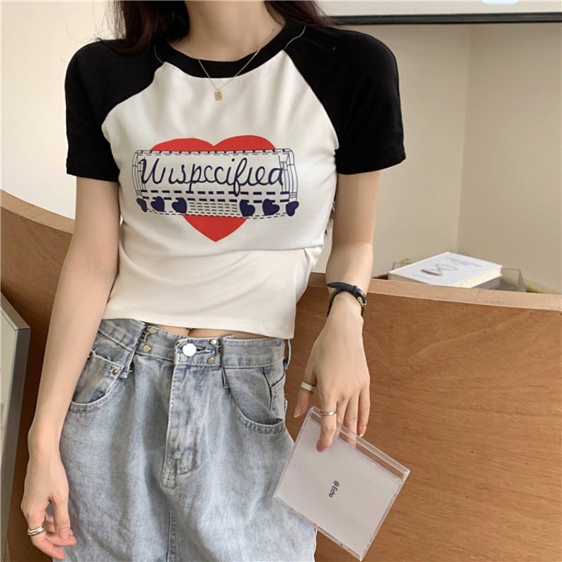 American Style Spicy Girl T-Shirt For Women, Trendy Short Slim-Fit Printed Short-Sleeve Base Shirt, Summer Top - Image 1