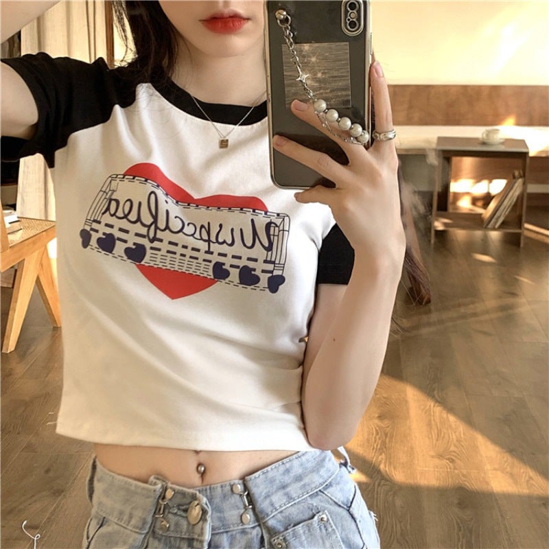 American Style Spicy Girl T-Shirt For Women, Trendy Short Slim-Fit Printed Short-Sleeve Base Shirt, Summer Top - Image 2