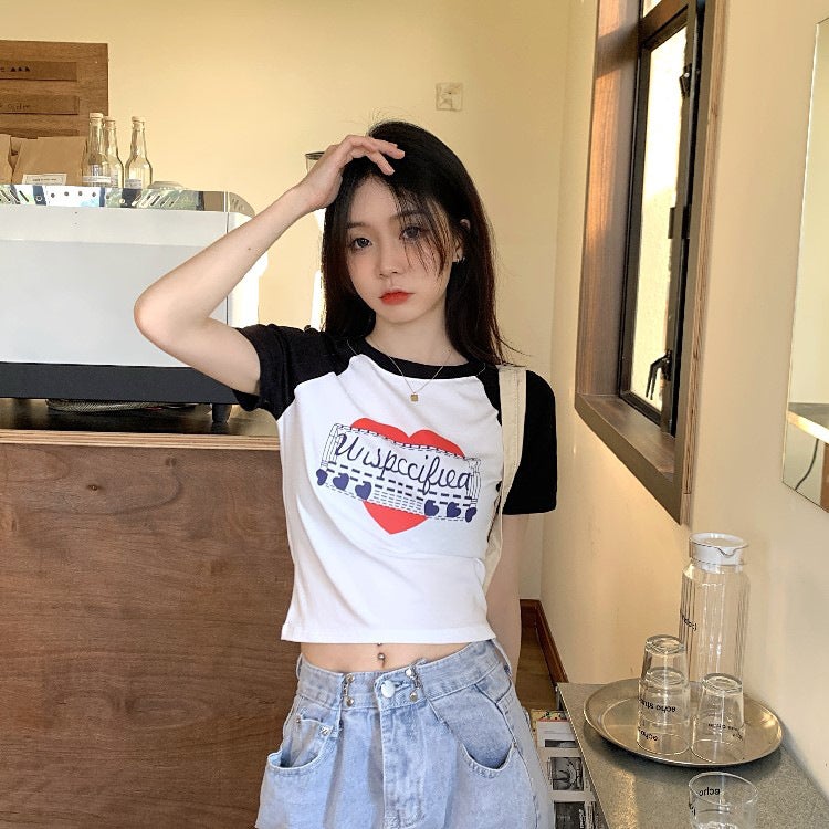 American Style Spicy Girl T-Shirt For Women, Trendy Short Slim-Fit Printed Short-Sleeve Base Shirt, Summer Top - Image 4