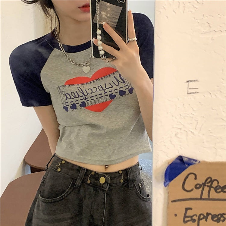 American Style Spicy Girl T-Shirt For Women, Trendy Short Slim-Fit Printed Short-Sleeve Base Shirt, Summer Top - Image 5