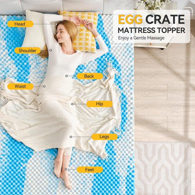 SINWEEK 2 Inch Egg Crate Memory Foam Mattress Topper Twin Size, Soft Mattress Pad for Back Pain Relief, Bed Topper, CertiPUR-US Certified, Blue - Image 2