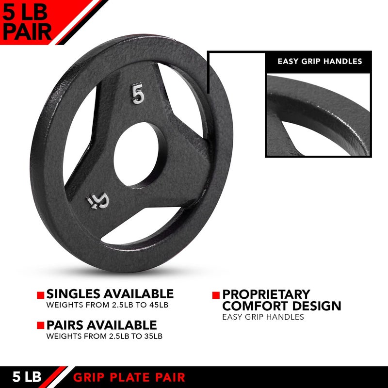JFIT Cast Iron Olympic 2-Inch Grip Plate for Barbell, 5 Pound Set of 2 Plates Iron Grip Plates for Weightlifting, Crossfit - 2â€ Weight Plate for Bodybuilding - Image 4
