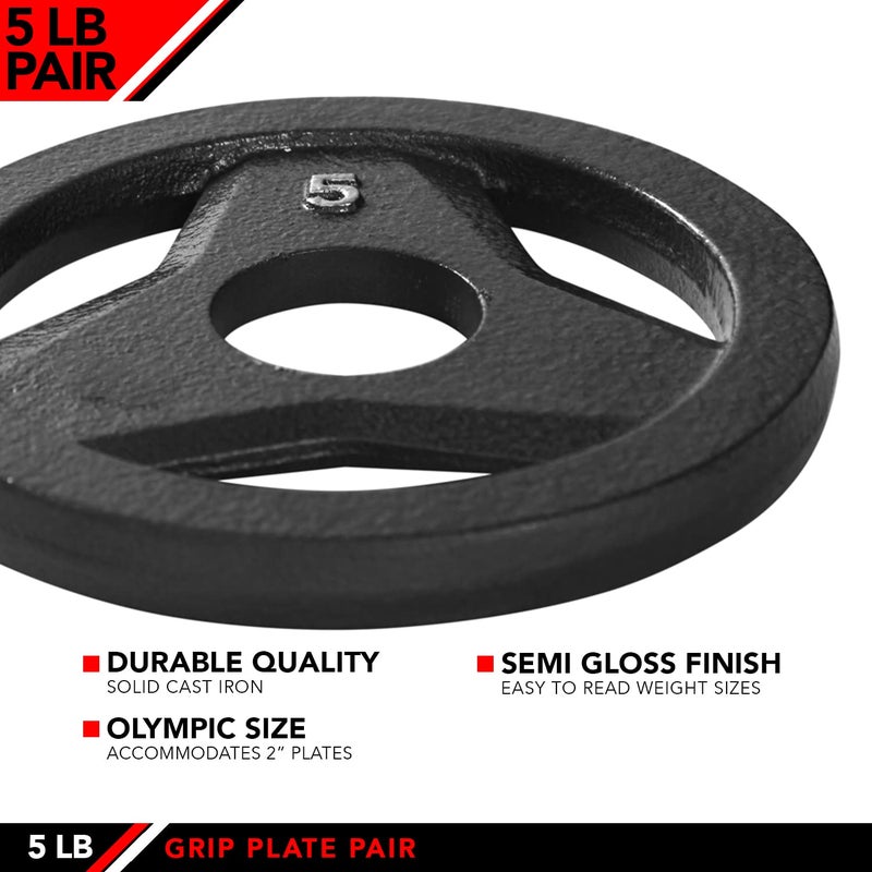 JFIT Cast Iron Olympic 2-Inch Grip Plate for Barbell, 5 Pound Set of 2 Plates Iron Grip Plates for Weightlifting, Crossfit - 2â€ Weight Plate for Bodybuilding - Image 3