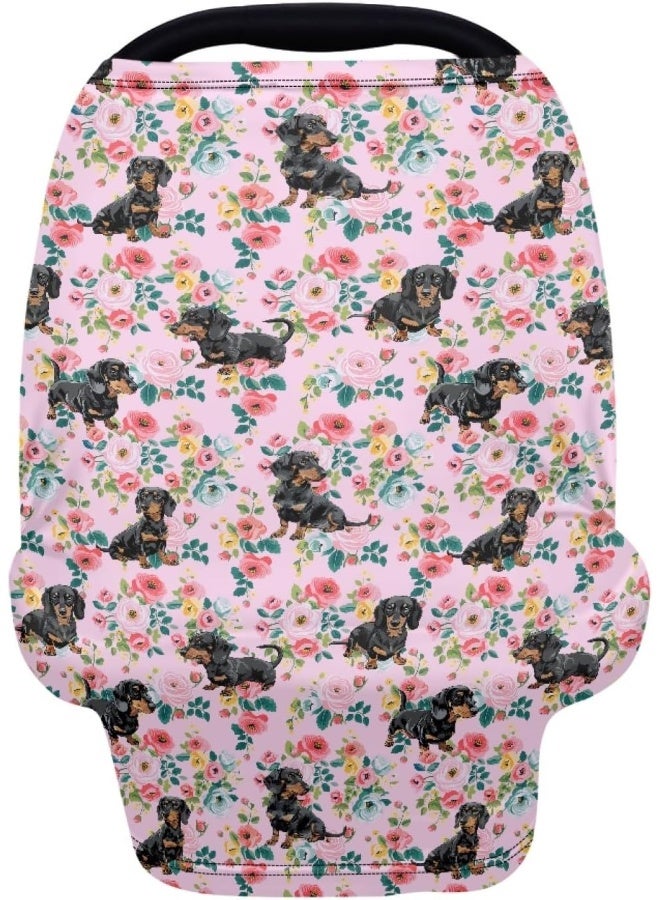 AFPANQZ Floral Dachshunds Baby Car Seat Cover Canopy and Nursing Cover - Image 1