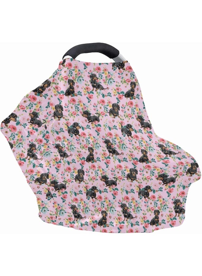 AFPANQZ Floral Dachshunds Baby Car Seat Cover Canopy and Nursing Cover - Image 3