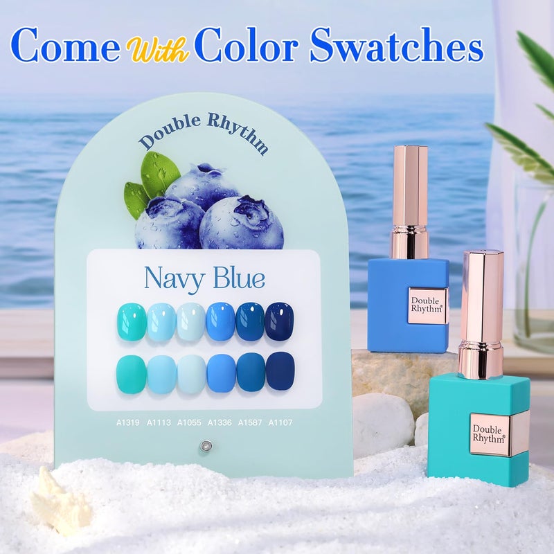 Double Rhythm 6 Pcs 15 ML Gel Polish Set Same Color Same Bottle Soak Off Gel Polish Kit Nail Art Manicure Salon DIY at Home for Women (Light Blue Dark Navy Teal-T6-14) - Image 2
