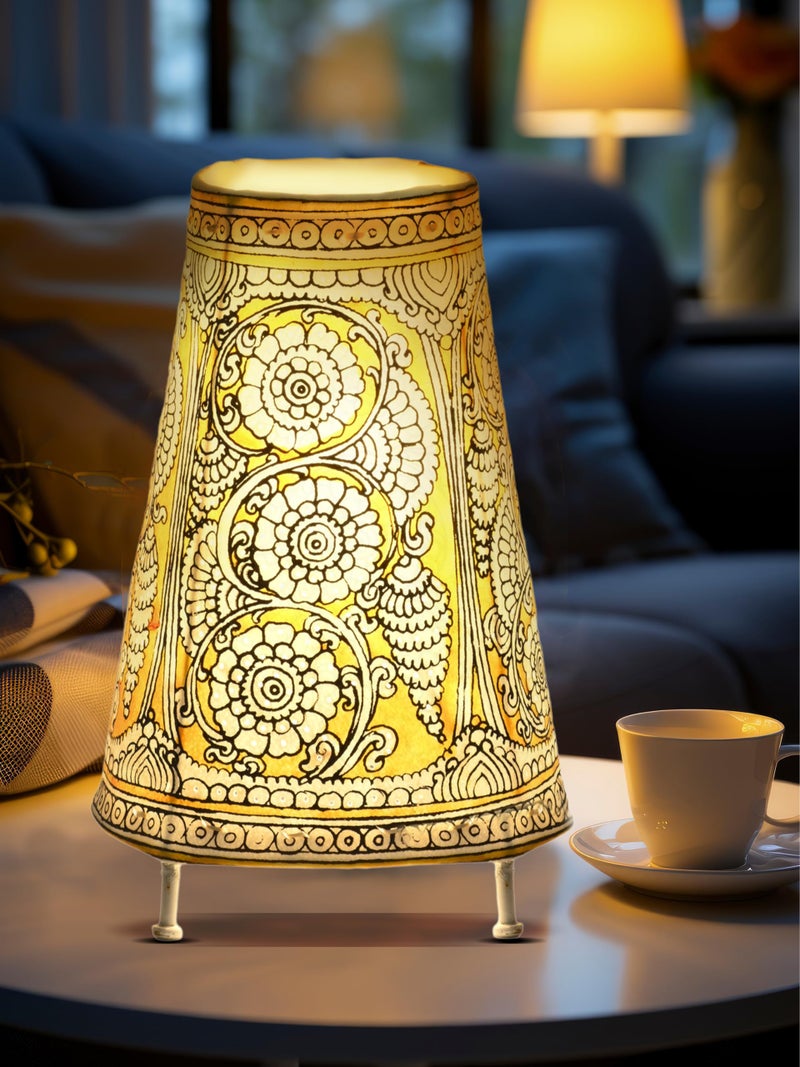 SHILP KATHA Handicraft Leather Incandescent Lamps for Home Decoration Handmade Side Table Desk Lamp for Bedroom,Designer Lamp Shade for Living Room Home Decor,Decorative Flowers - (9 inch), Yellow - Image 1