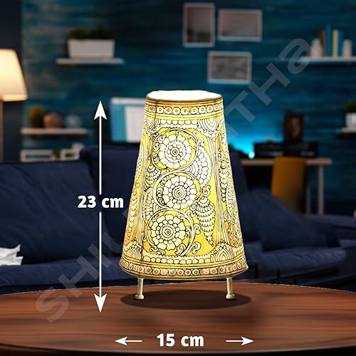 SHILP KATHA Handicraft Leather Incandescent Lamps for Home Decoration Handmade Side Table Desk Lamp for Bedroom,Designer Lamp Shade for Living Room Home Decor,Decorative Flowers - (9 inch), Yellow - Image 5