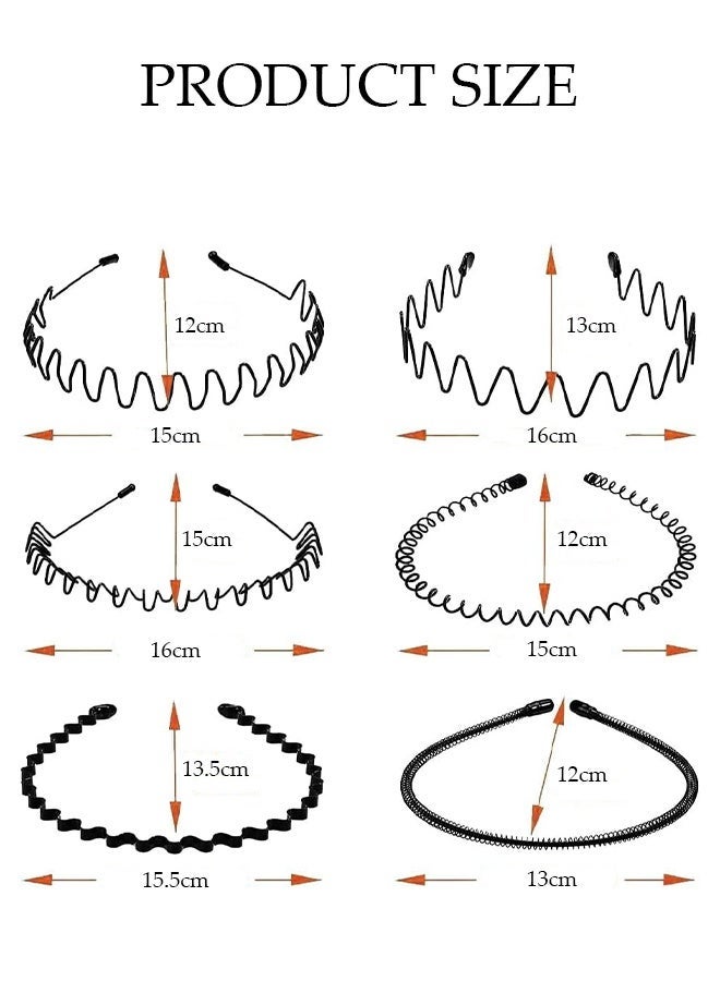 DUNISO Non Slip Sports Fashion Headband, Metal Hair Band for Men Women,Wavy Spring Headband， Mens Hair Band Sports Hair Bands with Teeth,6 Pieces Black Fashion Hair Accessories - Image 2