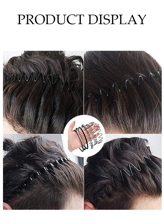 DUNISO Non Slip Sports Fashion Headband, Metal Hair Band for Men Women,Wavy Spring Headband， Mens Hair Band Sports Hair Bands with Teeth,6 Pieces Black Fashion Hair Accessories - Image 4