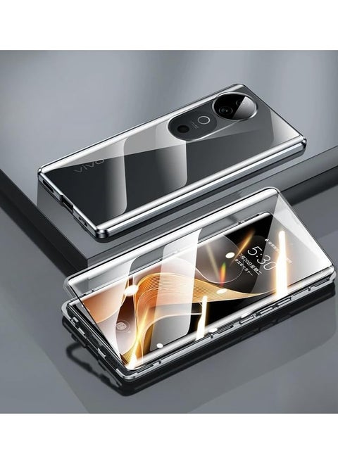 Compatible with Vivo V40 Pro Case, With Buckle double-sided high-definition glass and Magnetic Adsorption Metal Frame, Seismic and anti fall