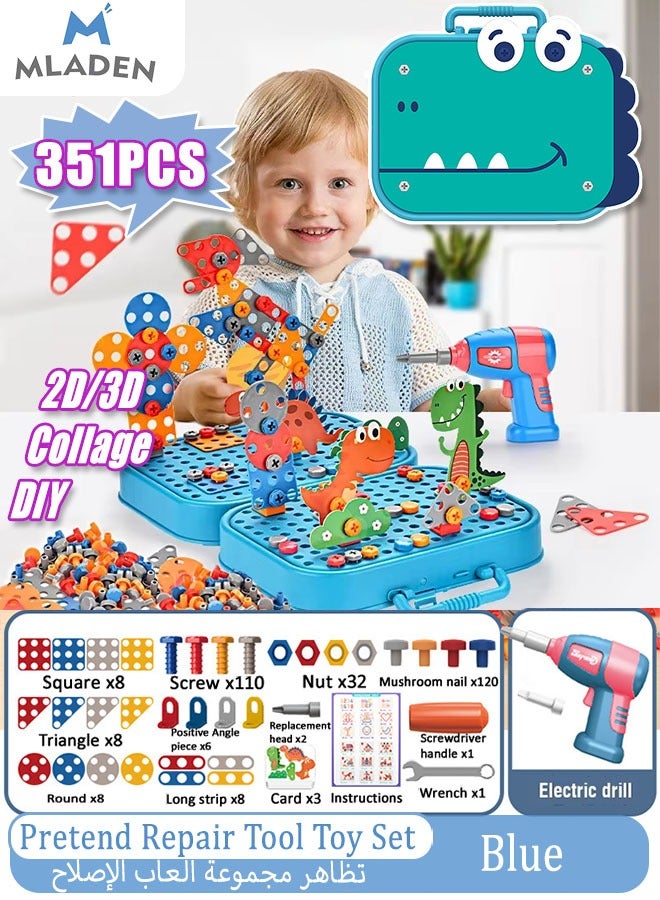 MLADEN 351PCS Screw Toy Bag Electric Tool box Pretend Repair Tool Toy Set Disassembly And Repair Toy Assembly Building Block Toy Early Education Toy Pretend Play Preschool Children Educational  - Image 1