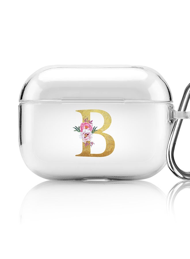 Stylizedd Classic Clear printed Case for Apple AirPods Pro 2nd Generation Thin Transparent Cover - Custom Monogram Initial Letter Floral Pattern Alphabet - B (Clear ) - Image 1