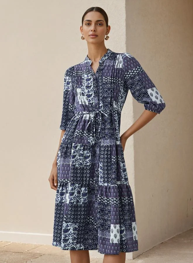 Splash FAV A-line Knee-Length Viscose Dress with Tie-Up Belt