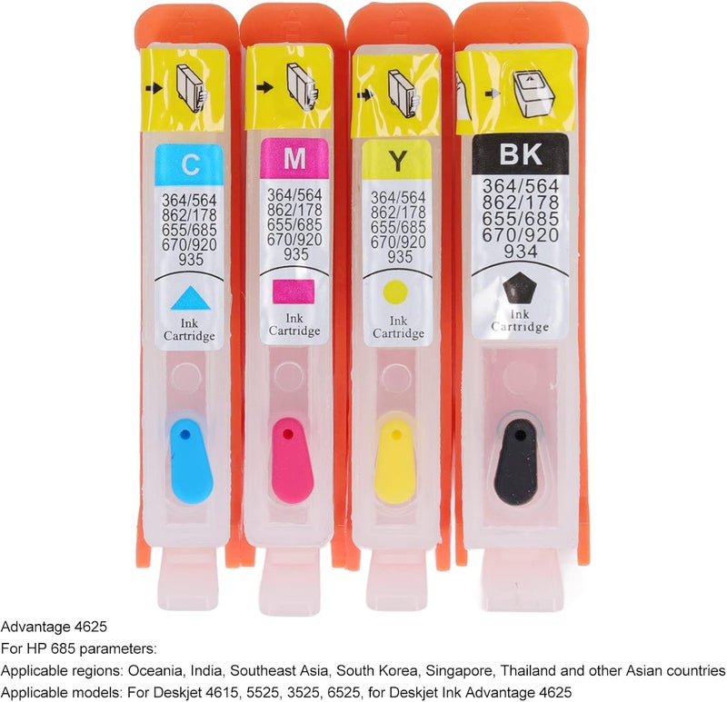 4PCS Ink Cartridge,Permanent Chip Smooth Output Large Capacity 4 Colors Replacement for Printer (HP 685) - Image 3